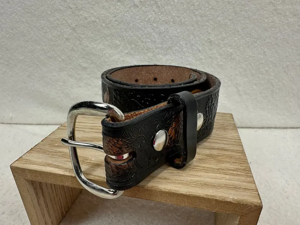 Eagle Tooled Vintage Leather Belt Men's SZ Small
